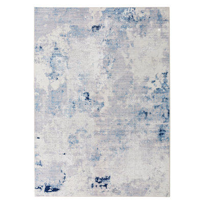 Mahurin Machine Washable Soft Plush Modern Abstract Non-slip Foldable Rug Blue