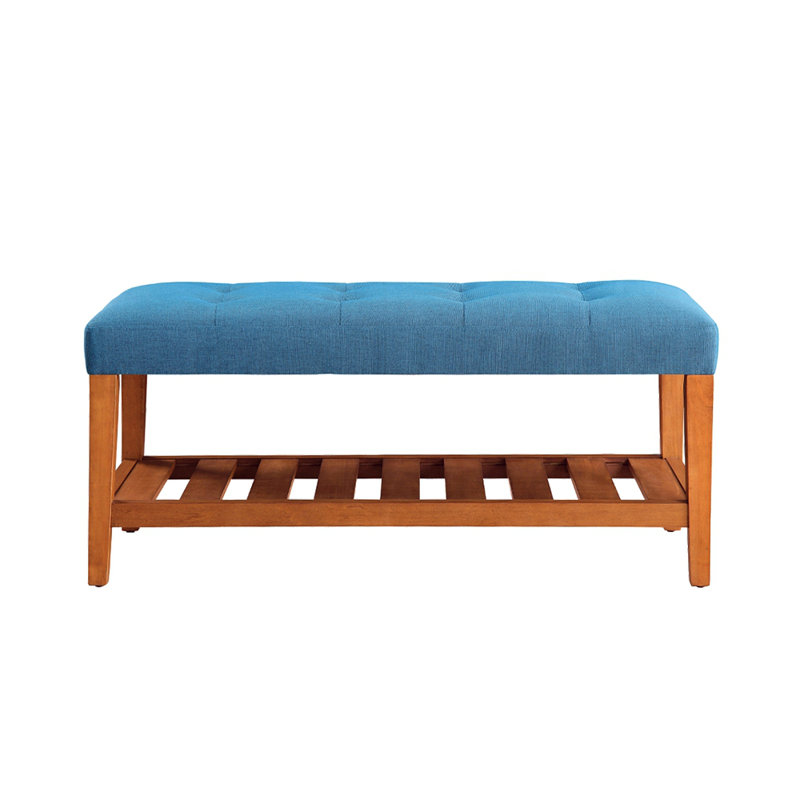 Banc rembourré en tissu avec rangement ouvert, Bleu