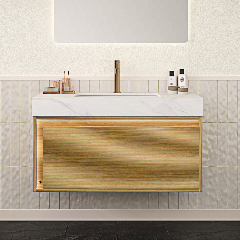 Meuble-lavabo flottant avec lavabo, Blanc de Carrare