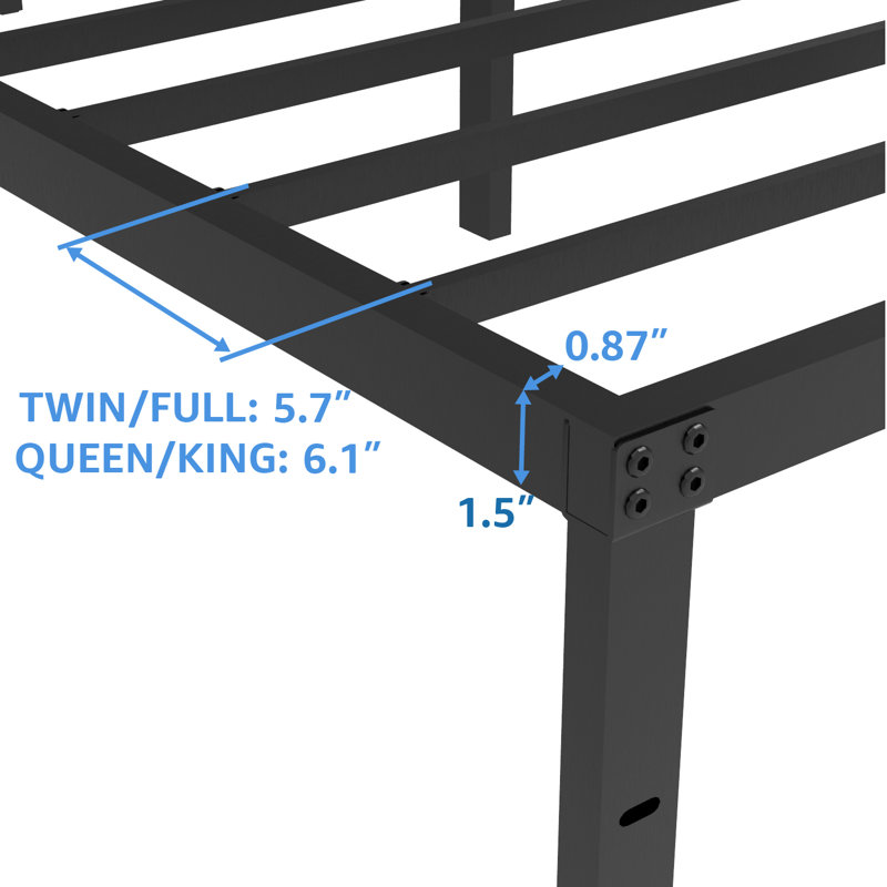 16" Black Metal Bed Frame Headboard Compatible Platform Bedframe, King