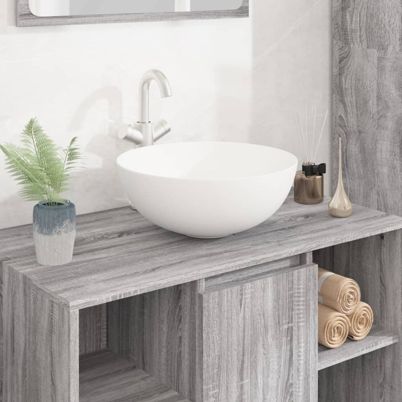 Seebeck White Ceramic Circular Bathroom Sink with Overflow