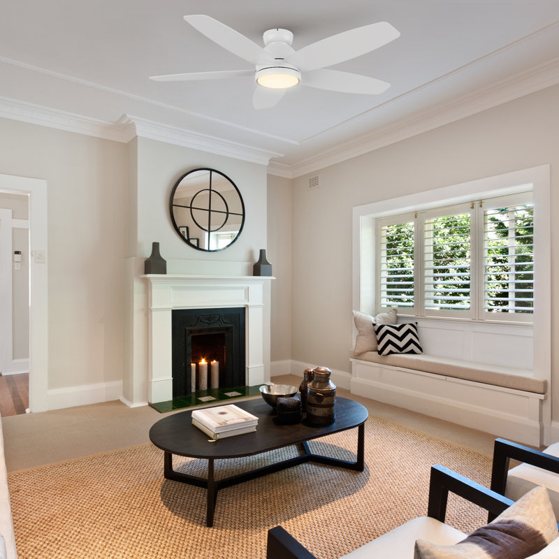  52'' DC Motor Ceiling Fan with a LED Light and Remote control, White/Light Wooden, White