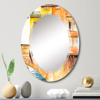 Petite maison sur le pont - Miroir mural moderne ovale