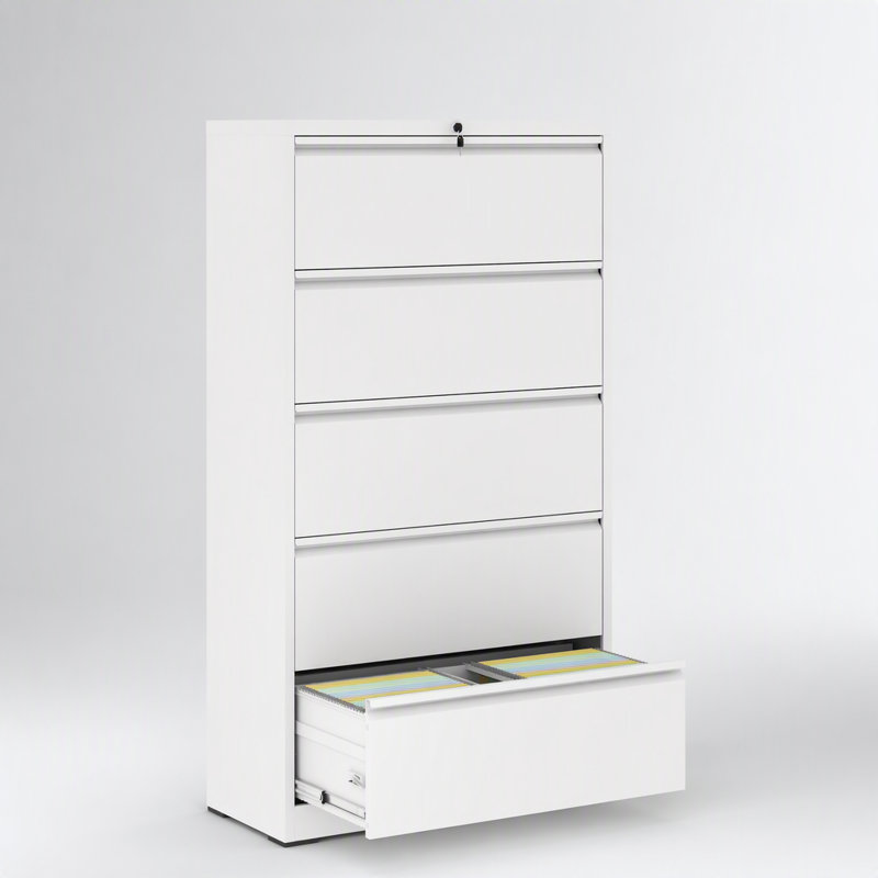 Classeur latéral en métal à 5 tiroirs, classeur blanc avec serrure, idéal pour le bureau personnel et le rangement sécuritaire
