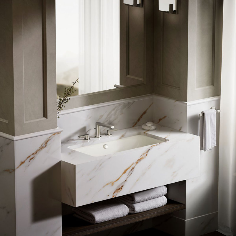 Iron Plains®Trough Rectangle Dual Mount Bathroom Sink with Overflow, Sea Salt
