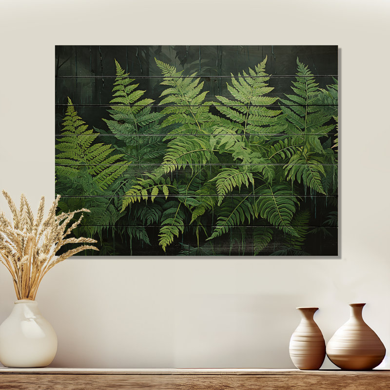 Emerald Green Ferns Forest I - Plantes, art sur bois de pin naturel, H 10 po x l 20 po