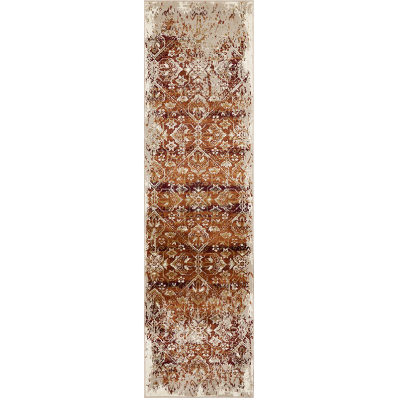 8' Runner Rust Oriental Runner Rug, Runner 2' x 8'