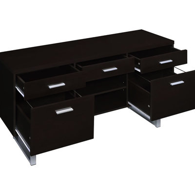 Cappuccino Finish Office , 5 Drawers And Open Shelving Arrangement 5 Storage With Fascination