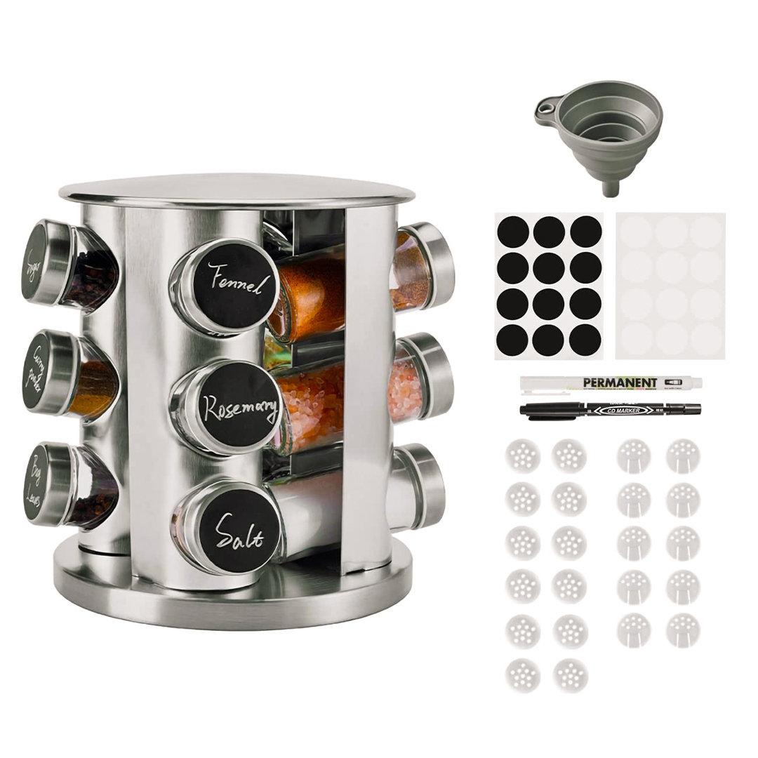 Freestanding Stainless Steel Spice Jar & Rack Set