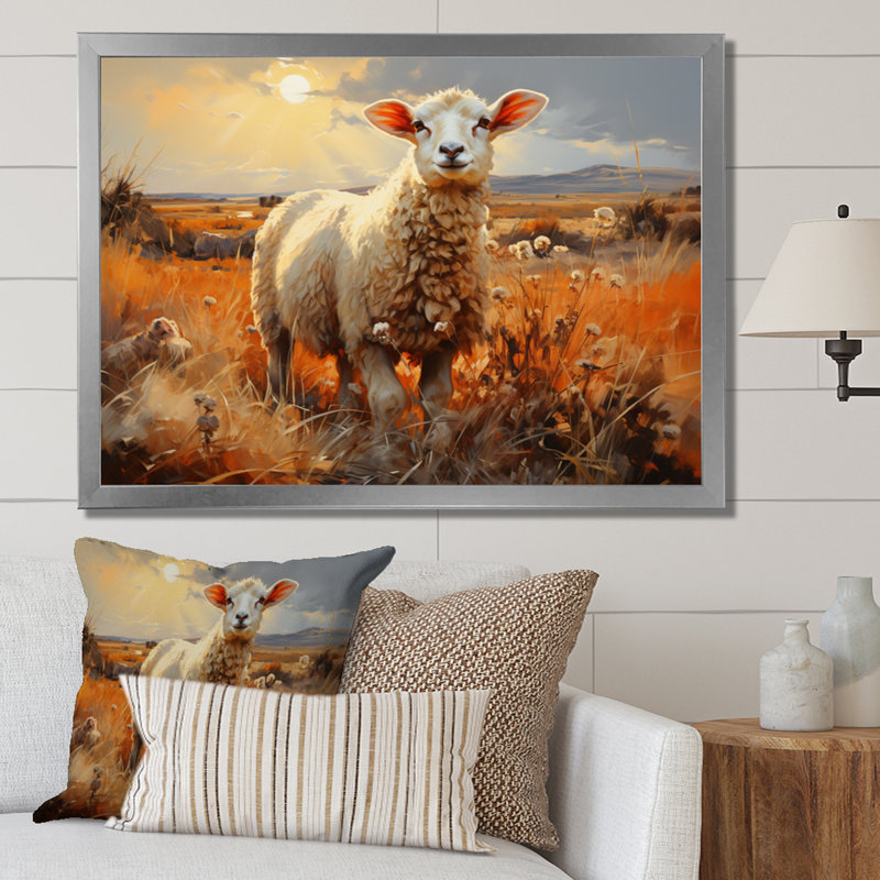 «Sheep In Sunlight I» sur toile, H 34 po x l 44 po x P 1,5 po, Cadre simple argenté