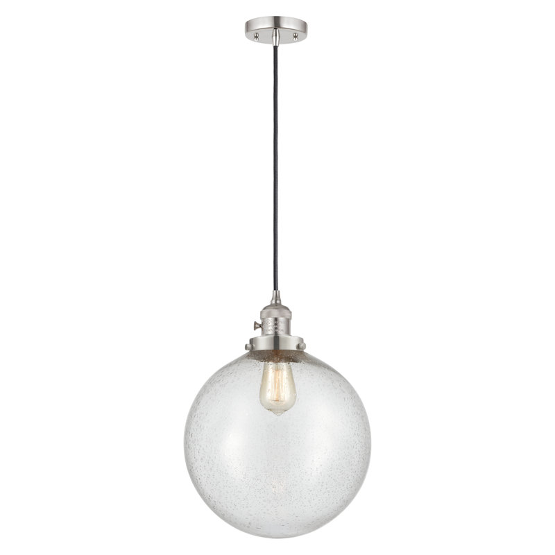 Luminaire suspendu à globe unique à 1 lumière, Nickel poli