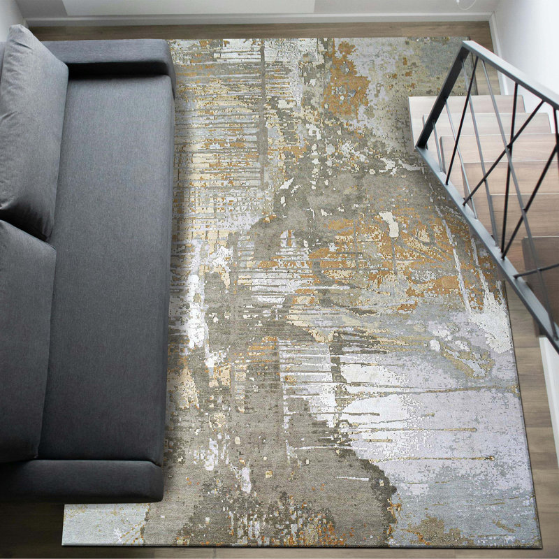 Abstract Area Rug in Gray/Brown/Ivory, null, Rectangle 5' x 8'