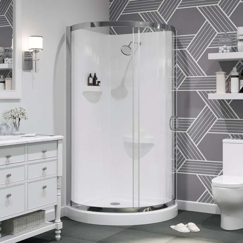 Rudnick 36.02" W x 36.02" D x 77" H Corner Shower Sliding Door with Walls and Base included, Clear Glass and Chrome Finish