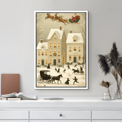 Christmas Holiday Celebration Christmas Santa Sleigh Snowy Town Print Pictures Frame Canvas Print Wall Art