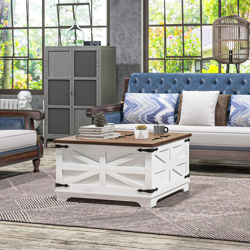 Table basse, blanche, plateau de rangement caché avec espace de rangement caché
