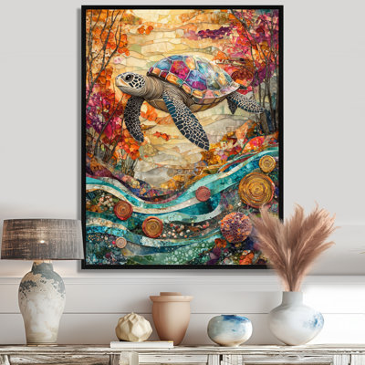 Coey Aquarium coloré avec une tortue au-dessus d'un corail II - tortue, art mural