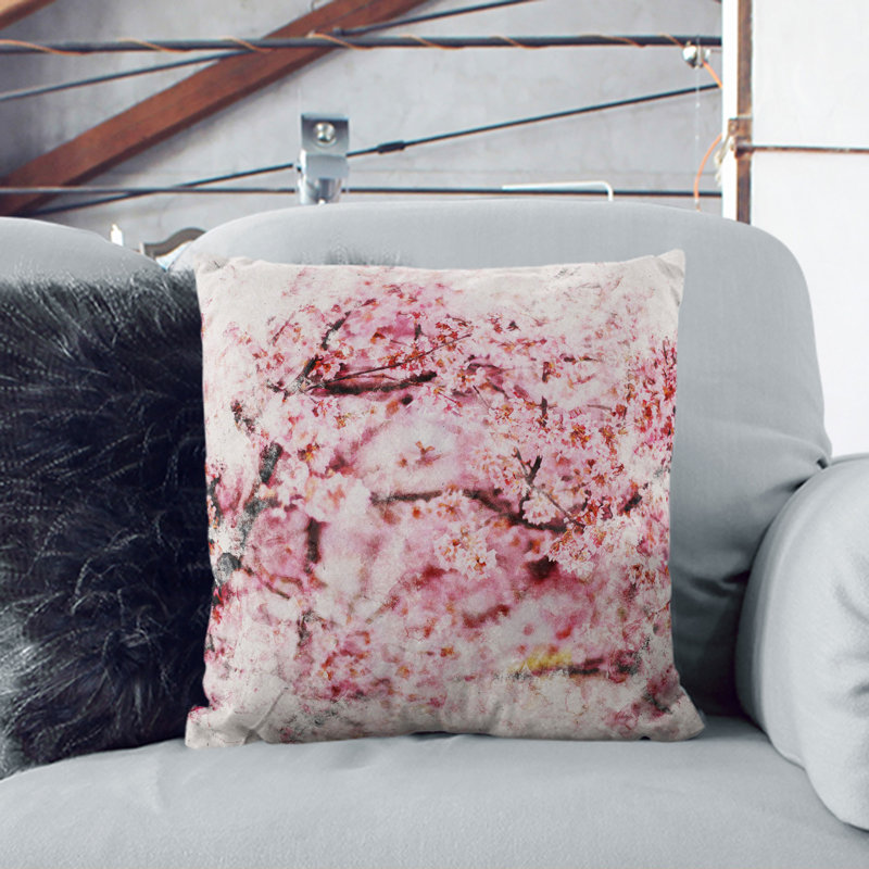 Pink Cherry Blossom Flowers Vol.3 Scatter Cushion, 55cm H x 55cm W x 20cm D, White