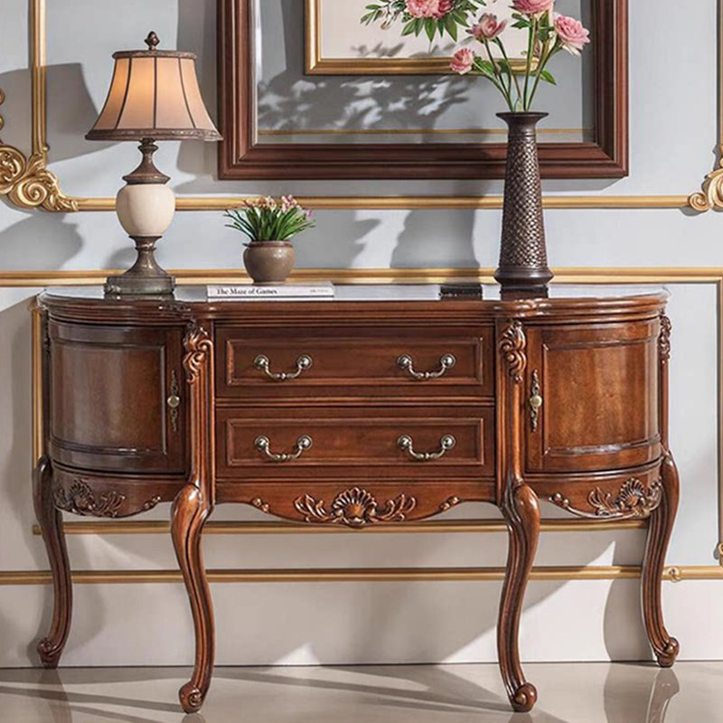 Luxueuse console de style européen, H 37 po x l 70,9 po x P 17,7 po, Brun