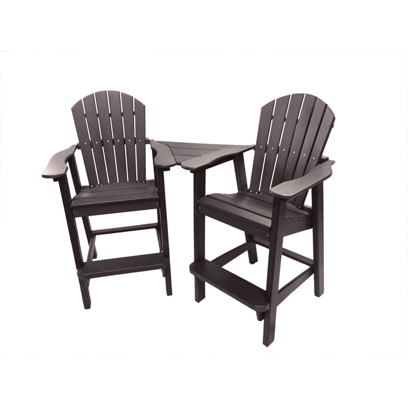 Ansel Tall Adirondack Chairs with Table - Poly Outdoor Furniture, Brown