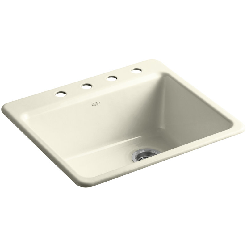 Riverby® 25" L x 22" W x 9-5 8" Bar Kitchen Sink with Basin Rack, 1 hole, Biscuit