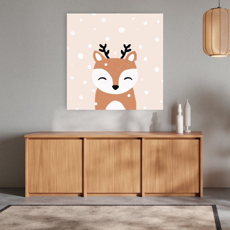 Adorable mignonne cerf, hiver contemporain, 48" H x 48" W