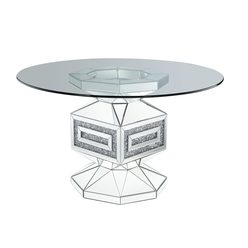 Table de salle à manger ACME Noralie, verre transparent, miroir et faux diamants