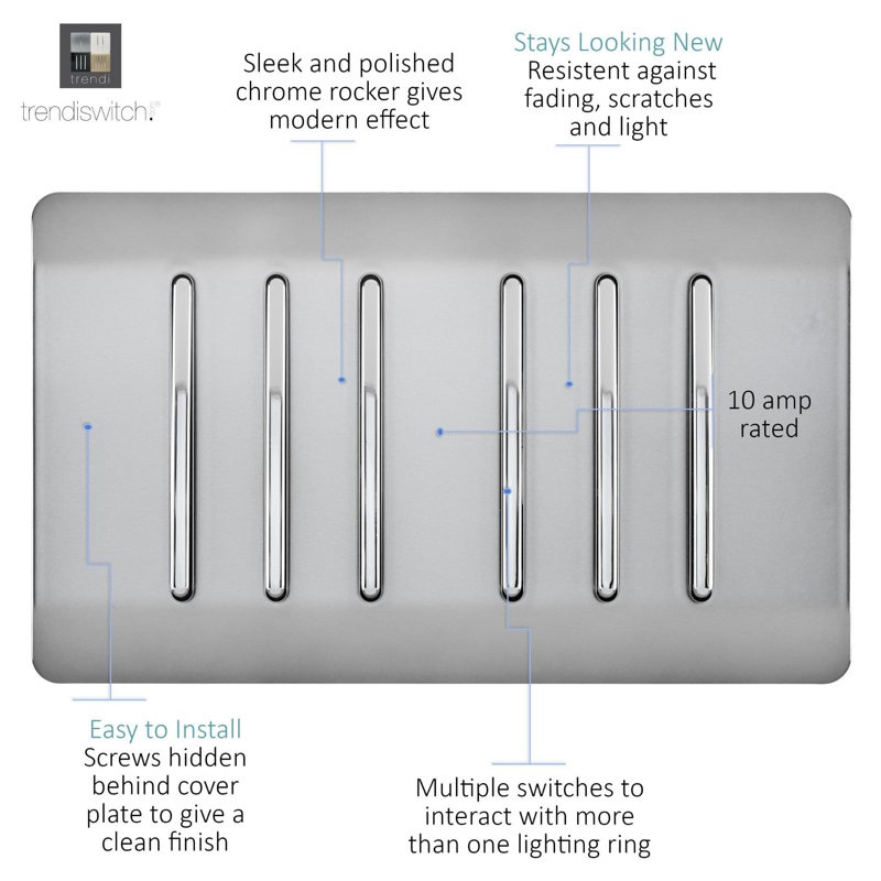 Trendi Switch Gang 1 or 2 Way Light Switch, Steel