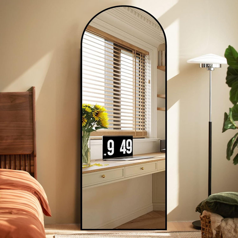 Modern Arched Full Length Mirror, Large Floor Mirror With Aluminum Frame And HD Glass For Bedroom Or Entryway, Black