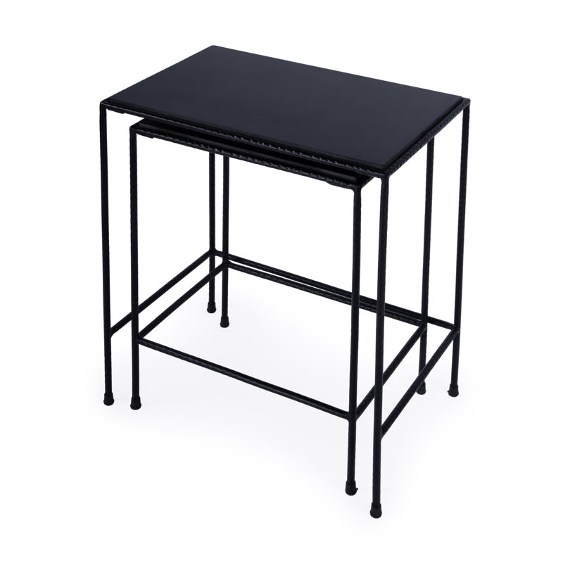 Black Granite and Iron Outdoor Nesting Tables