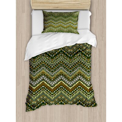 Zambia African Style Chevron Pattern with Tribal Elegance Ornament Design Duvet Cover Set -  Ambesonne, nev_34769_twin