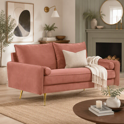 Modern Velvet Loveseat 2-Seater Couch, Nailhead Trim Sofa with Gold Metal Legs, Compact Upholstered Sofa for Apartment Living Room