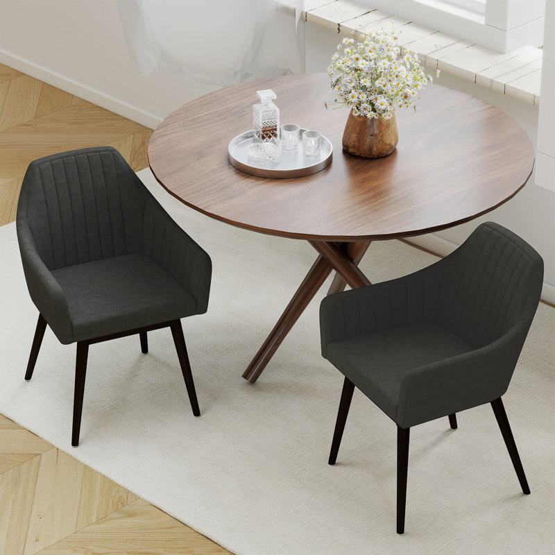 Ensemble de 2 chaises d'appoint rembourrées avec dossier confortable rembourré gris foncé, Gris foncé, Bois espresso