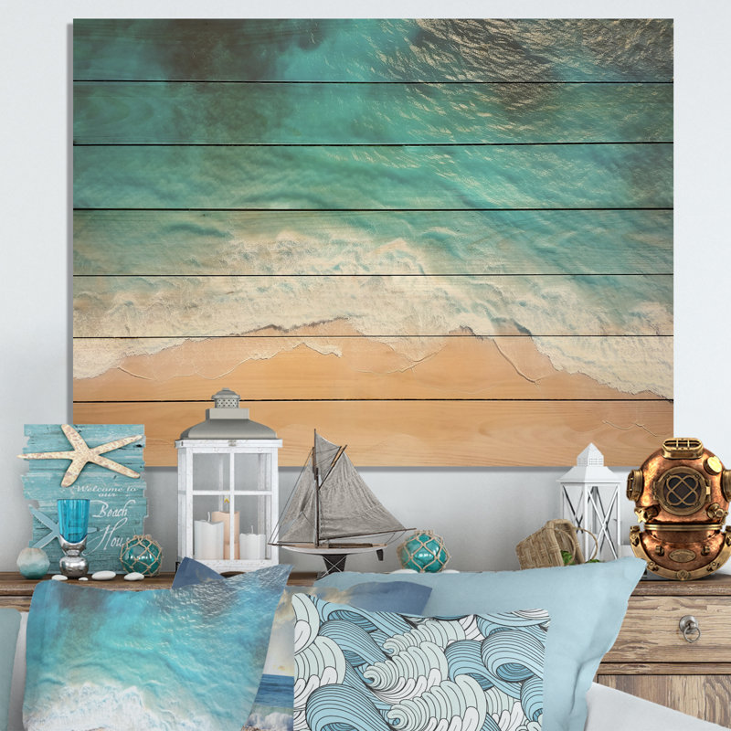 Vue aérienne de la plage bleue Tranquility III - plage sur bois, H 10 po x l 20 po x P 0,78 po