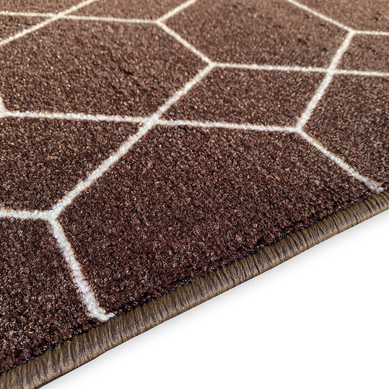 Tapis brun touffeté à motif géométrique Lago Vista, Tapis de couloir 2 pi 2 po x 48 pi