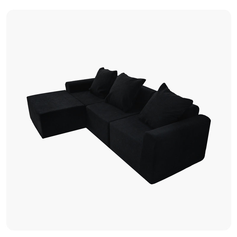 Convertible 3 - Seat Sectional In American Style, Antique Black Color, Velvet Main Material, Medium Firm Seat, Compression With Safe , Us , Machine Washable Stain Brushed Corduroy Foam,