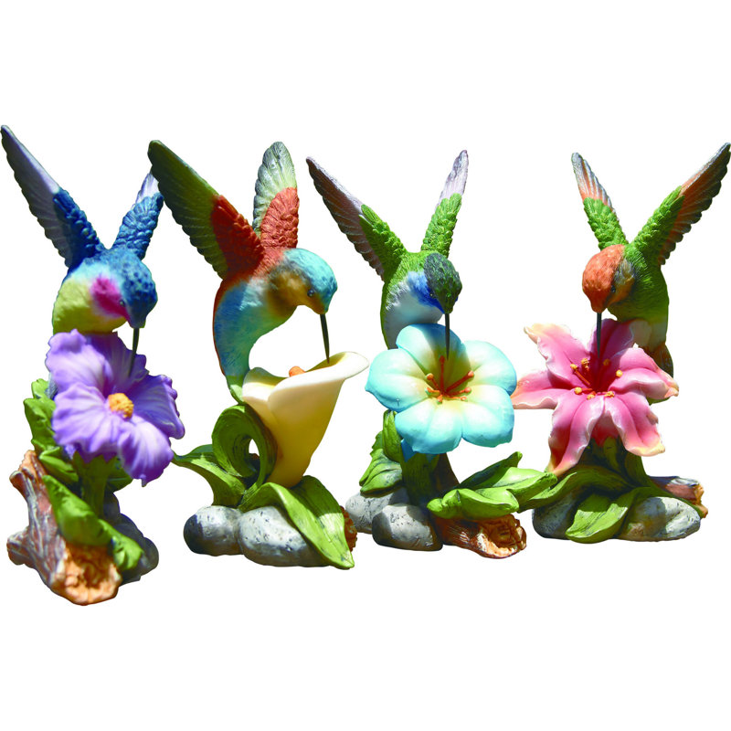  Resin Hummingbird On Flower Figurines Set of 4 Home Decorations Spring
