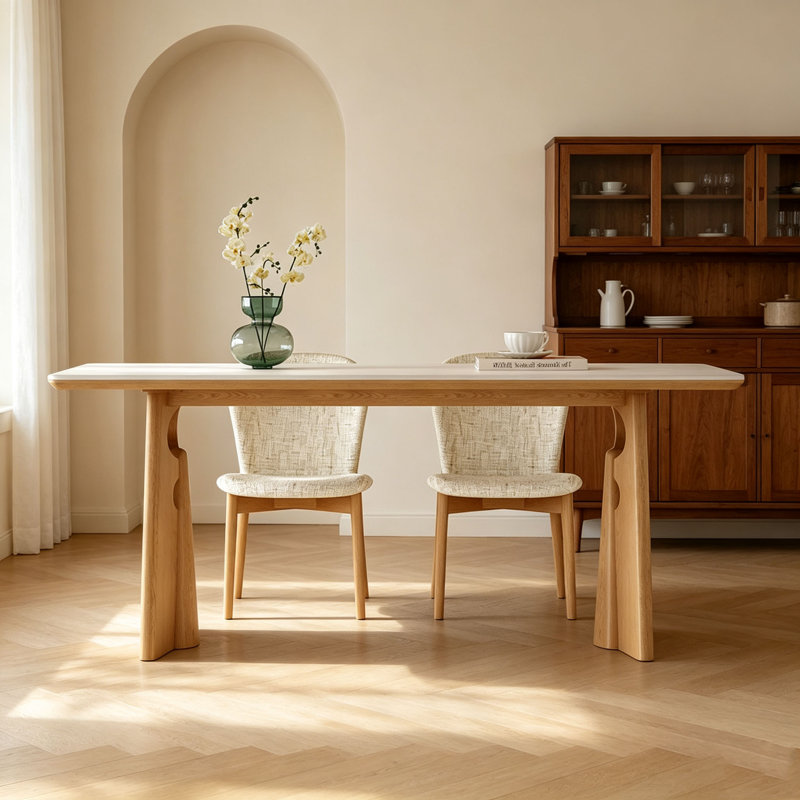 Table en bois massif et pierre frittée, H 29,5 po x l 63 po x P 31,5 po