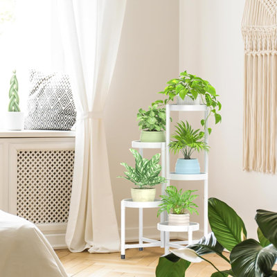 Support à plante en métal à 5 niveaux pour intérieur et extérieur, support de pot de fleur de coin antirouille, support de jardinière pliable à plusieurs niveaux pour patio, salon, balcon, bureau (blanc)