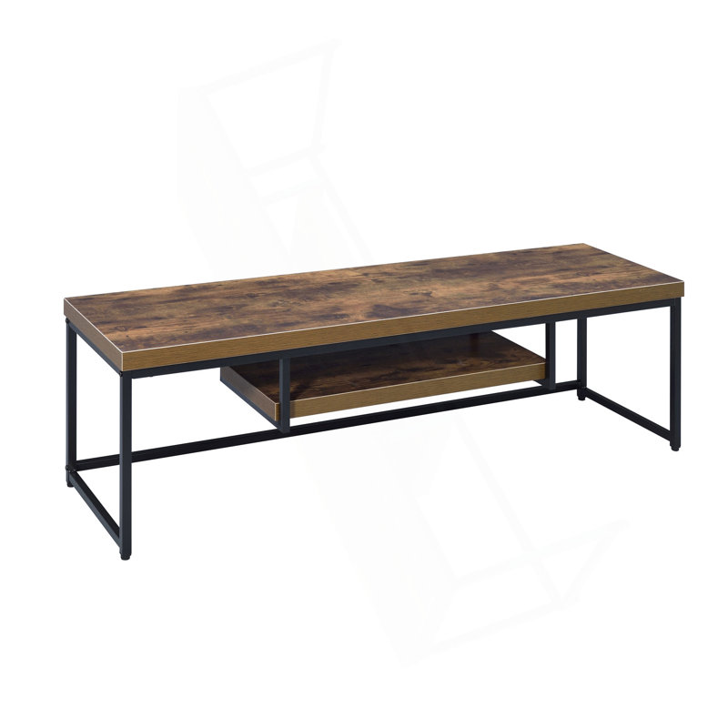 Weathered Oak And Black 1-Shelf TV Stand, 16.5"H x 59.5"L x 16.5"W