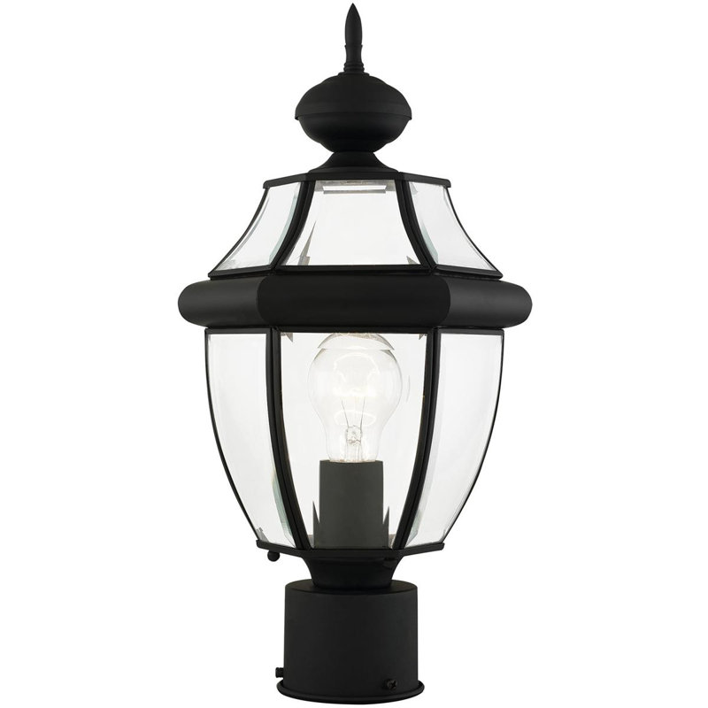 Outdoor Post Lantern Pendant Light Fixture with Clear Beveled Glass Shade, Black
