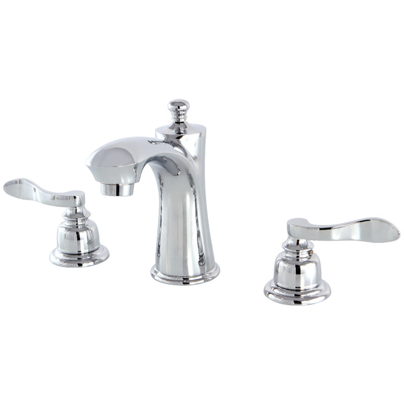 Kingston Brass NuWave French Two-Handle 3-Hole Deck Mount Widespread Bathroom Faucet with Retail Pop-Up Drain, Chrome