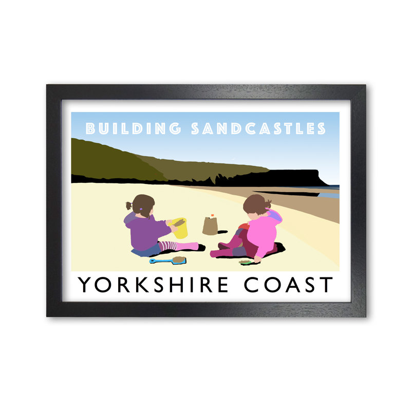 Building Sandcastles Yorkshire Coast by Richard O'Neill - Single Picture Frame Print, 297 cm H x 42 cm W, Black
