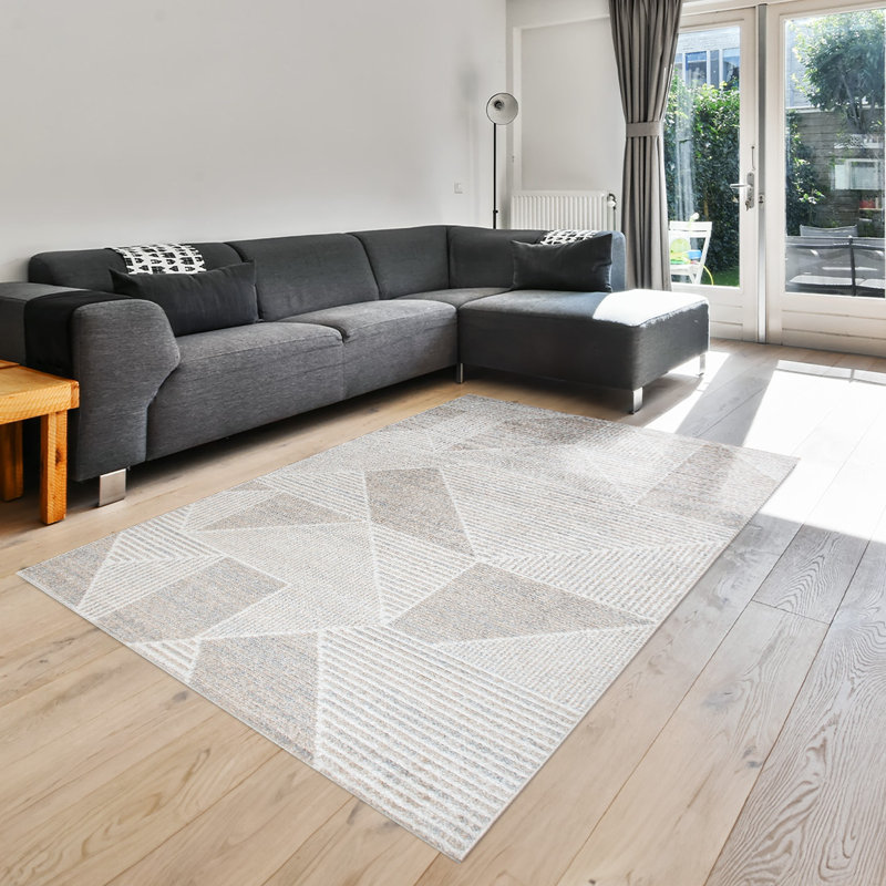 Lenwood Geometric Shapes Area Rug, Beige/Cream, Rectangle 120 x 170cm