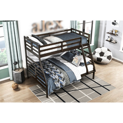 Lit simple superposé au-dessus d'un lit double, brun foncé classique, structure en bois, garde-corps sur le dessus, lit superposé, sans sommier, composition de 300 lb par lit, sommier tapissier, convient à la chambre à coucher