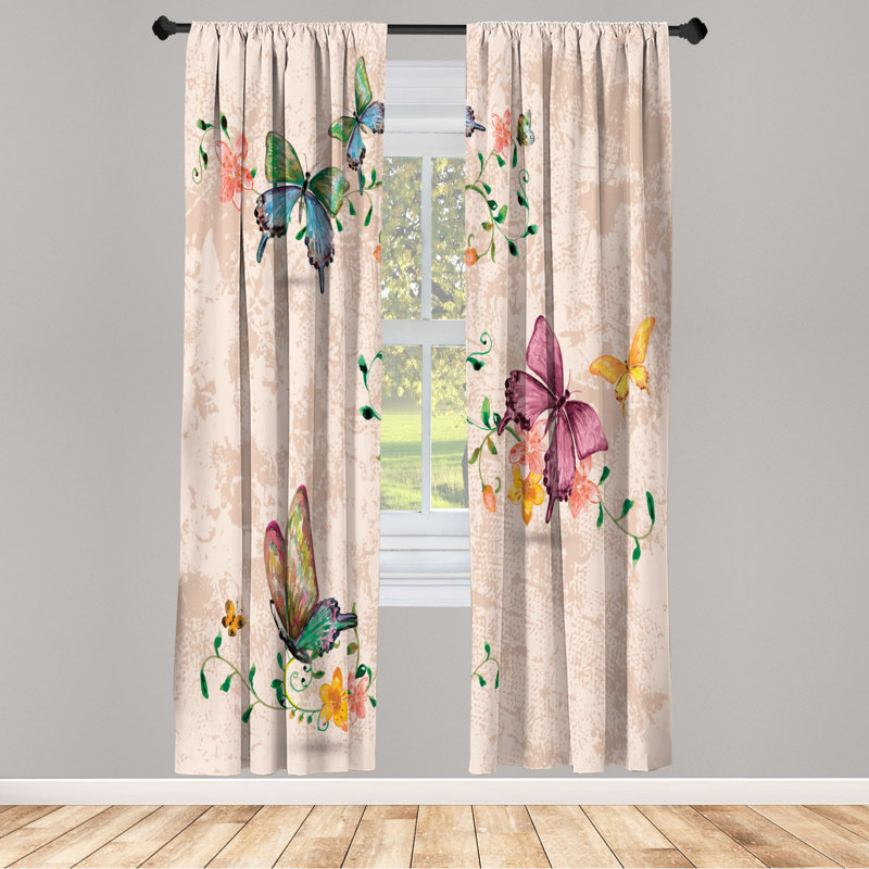 Microfiber Floral Semi-Sheer Rod Pocket Curtain Panels, 28" W x 84" L, Beige/Violet