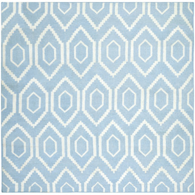 Normal Handmade Flatweave Wool Light Blue Rug