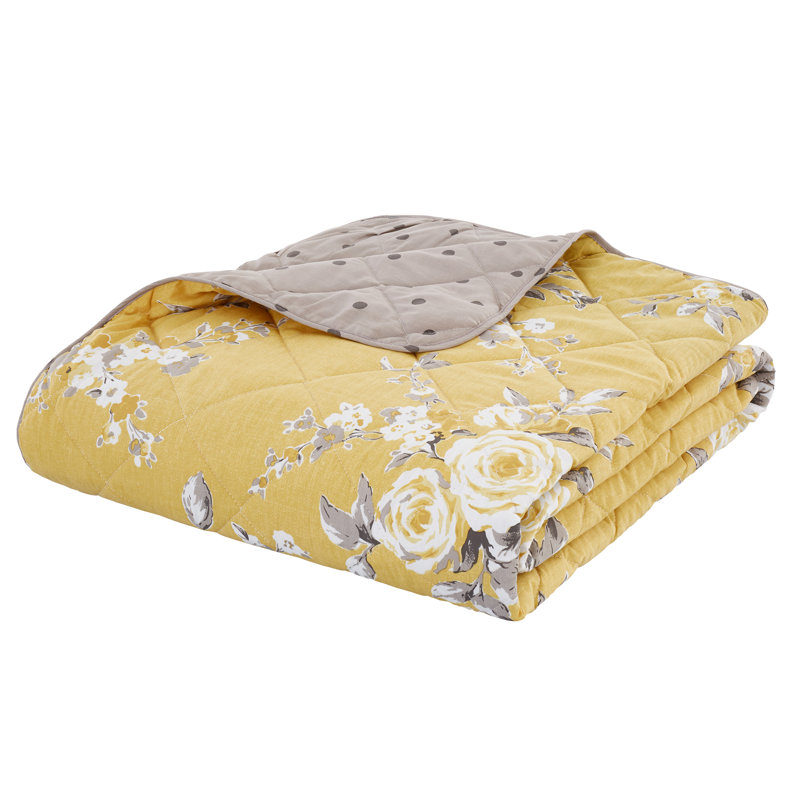 Canterbury Floral Reversible Bedspread, 220 x 230 cm Bedspread, Grey/Yellow