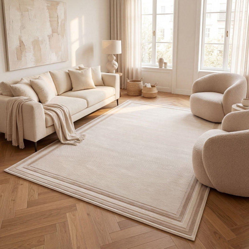 Carmel Modern Bordered Cream/Beige Area Rug, Rectangle 240 x 340 cm