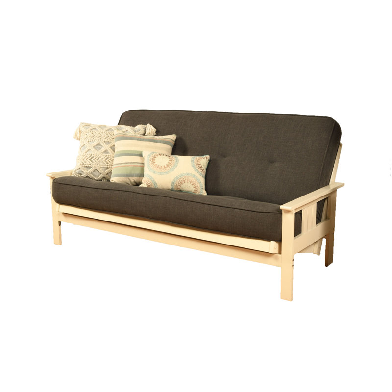Johnte Full-Size Futon Frame and Full-Size Innerspring Mattress, À ressorts, Lin anthracite, Blanc antique