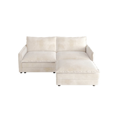 Canapé en tissu avec causeuse en velours côtelé avec 1 repose-pieds pour le salon, canapé modulaire en L 2 places avec repose-pieds, canapé rembourré à 2 places de grande taille avec 2 coussins